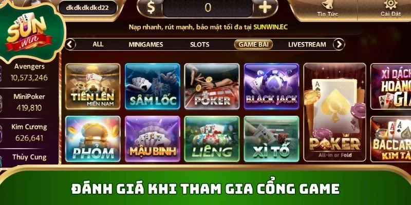 Đánh giá của thành viên khi tham gia cổng game